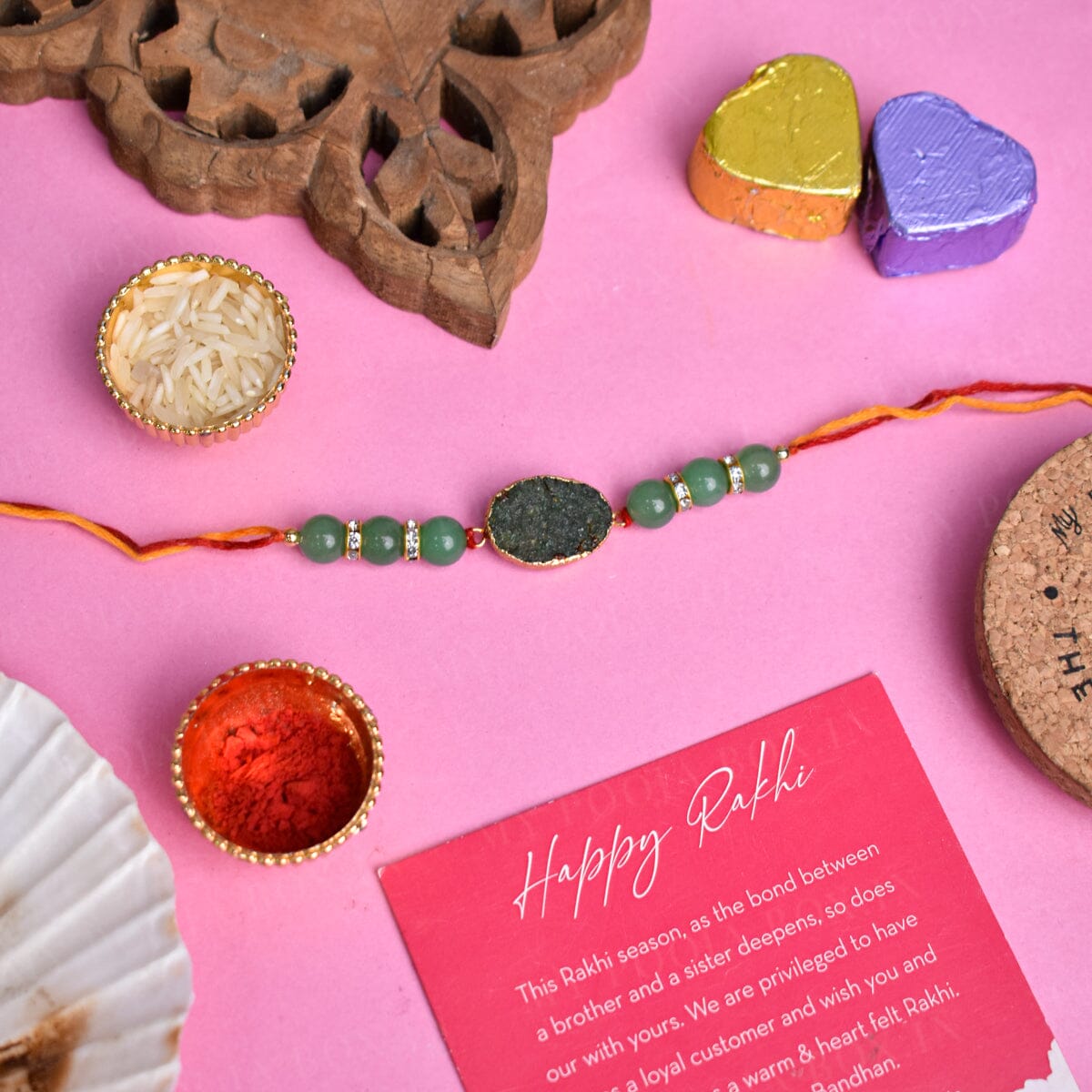 Green Jade Harmony Crystal Agate Bhaiya Rakhi