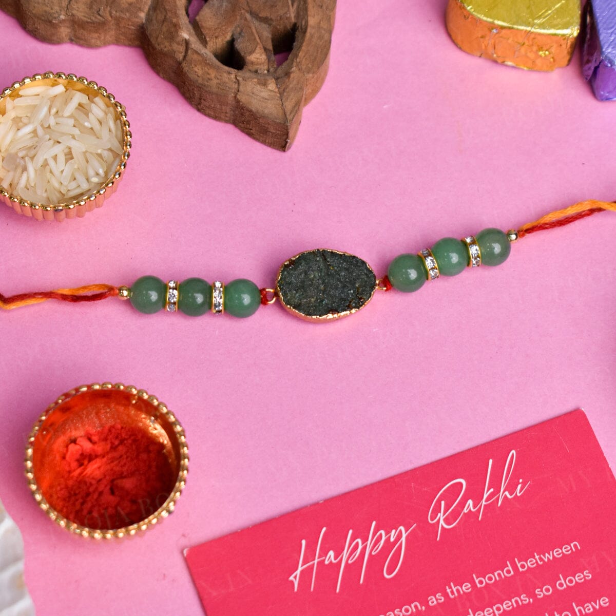 Green Jade Harmony Crystal Agate Bhaiya Rakhi