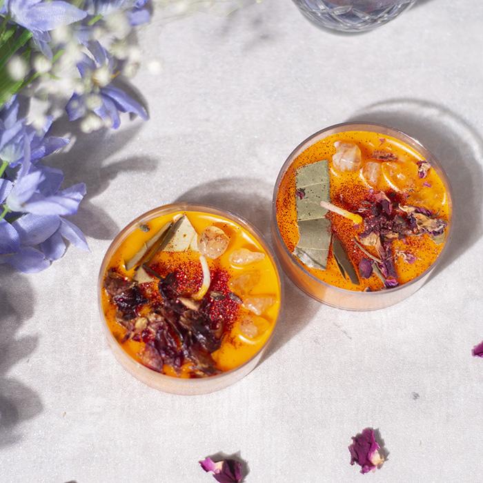 Citrine Patchouli Crystal Aromatherapy Palm Candles (Set of 2)