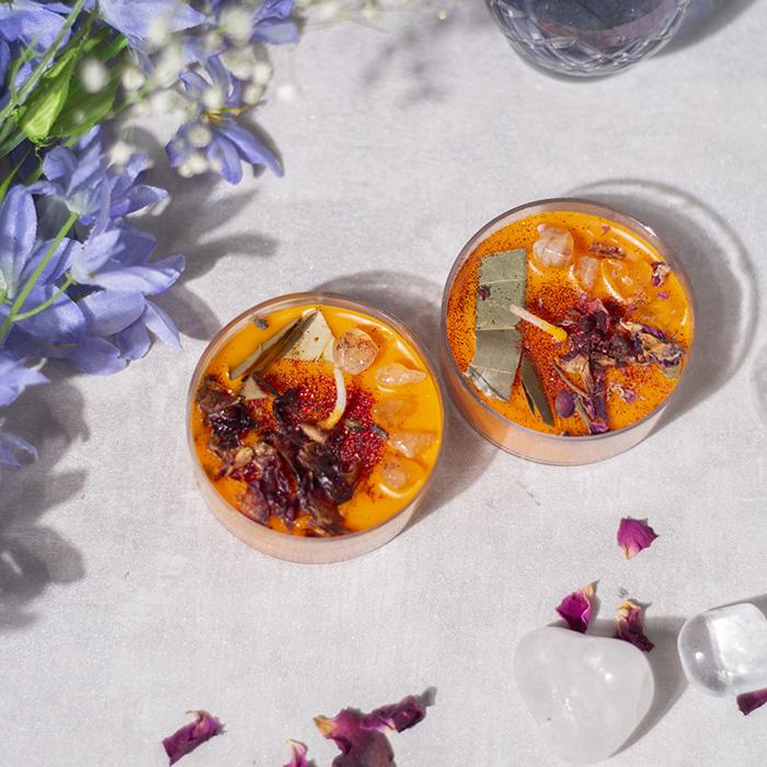 Citrine Patchouli Crystal Aromatherapy Palm Candles (Set of 2)