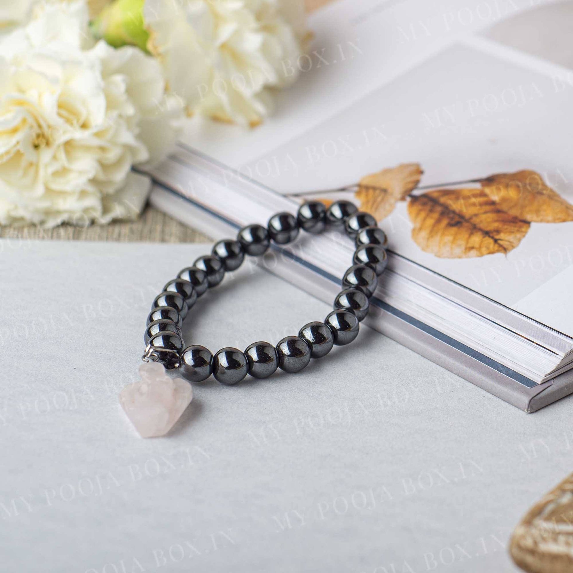 Hematite Bracelet with Rose Quartz Angel Charm