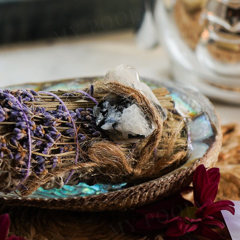 White Sage Lavender Rainbow Moonstone Sage Smudge Wand