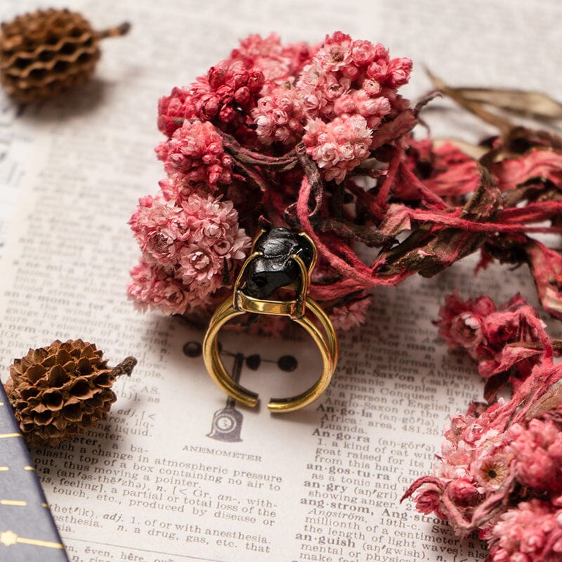 Natural Black Tourmaline Gold Plated Ring