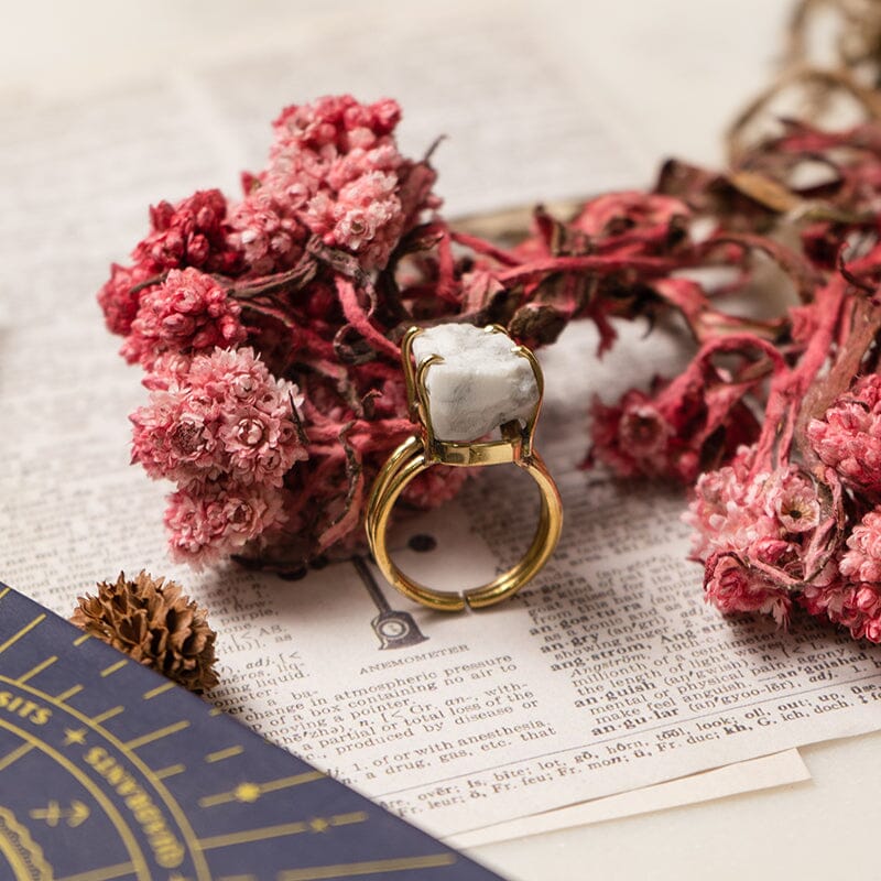 Natural Howlite Gold Plated Ring