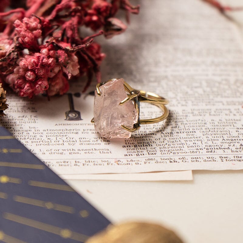 Natural Rose Quartz Gold Plated Ring