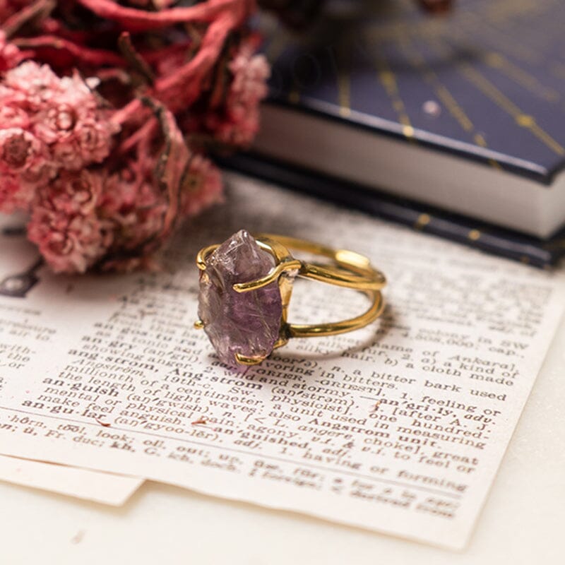 Natural Amethyst Gold Plated Ring