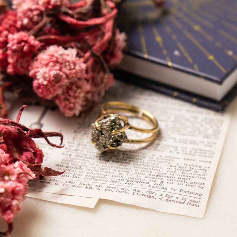 Natural Pyrite Gold Plated Ring