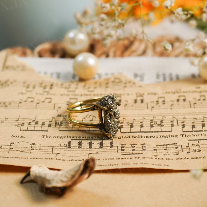 Natural Pyrite Gold Plated Ring