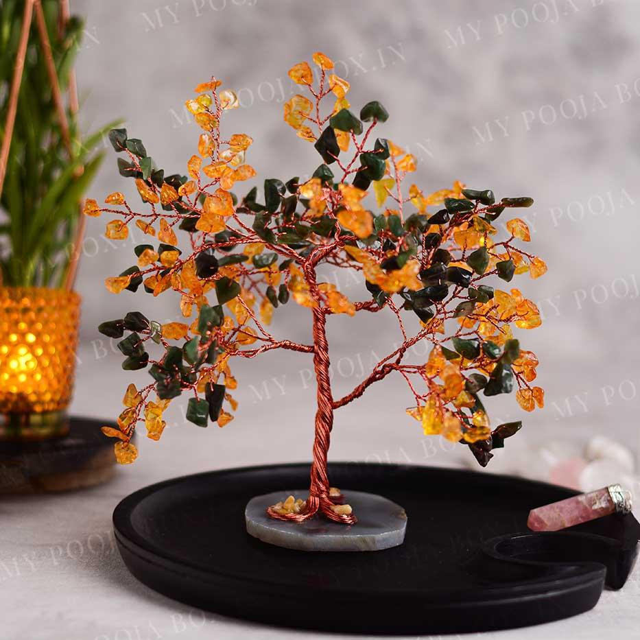 Citrine & Green Jade Natural Healing Crystal Tree