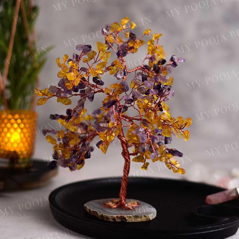 Citrine & Amethyst Natural Healing Crystal Tree