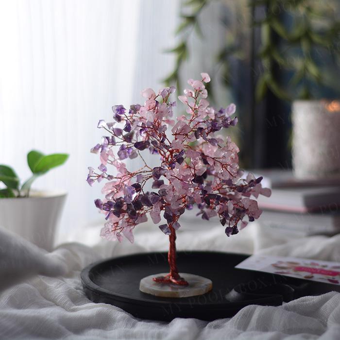 Rose Quartz & Amethyst Natural Healing Crystal Tree