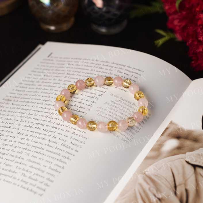 Citrine & Rose Quartz Natural Crystal Healing Bracelet