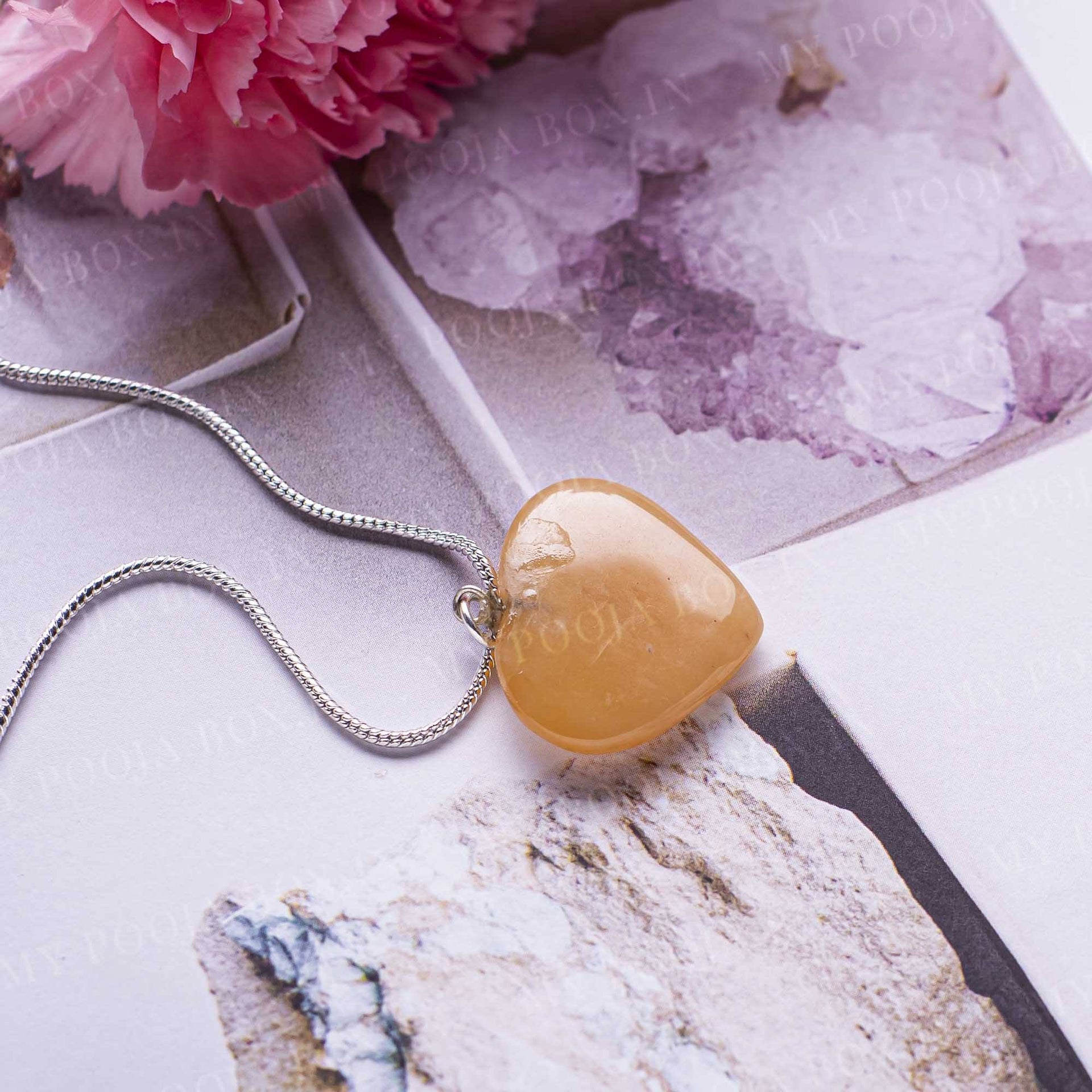 Orange Aventurine Heart Pendant Necklace