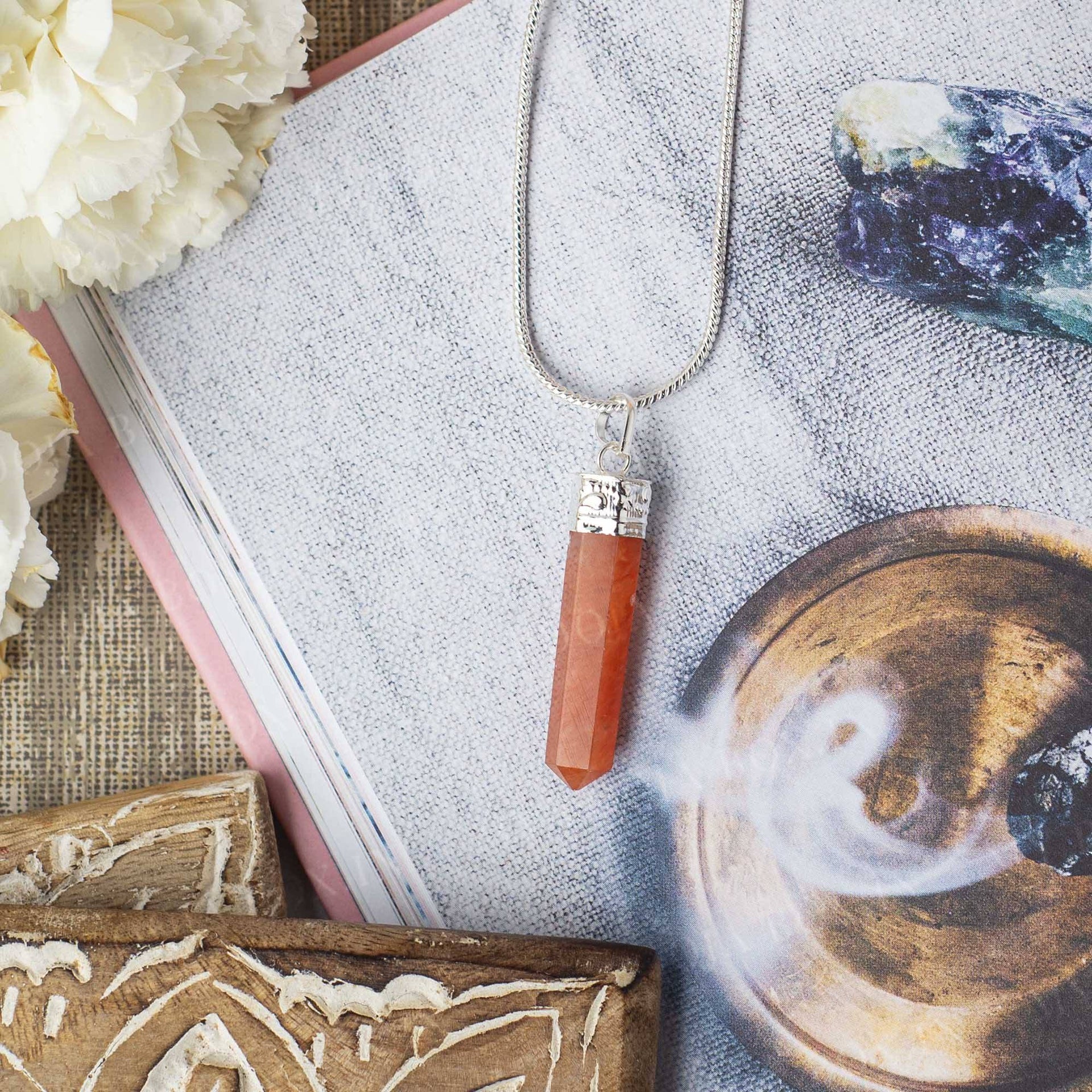 Carnelian Pencil Pendant Necklace for Ambition