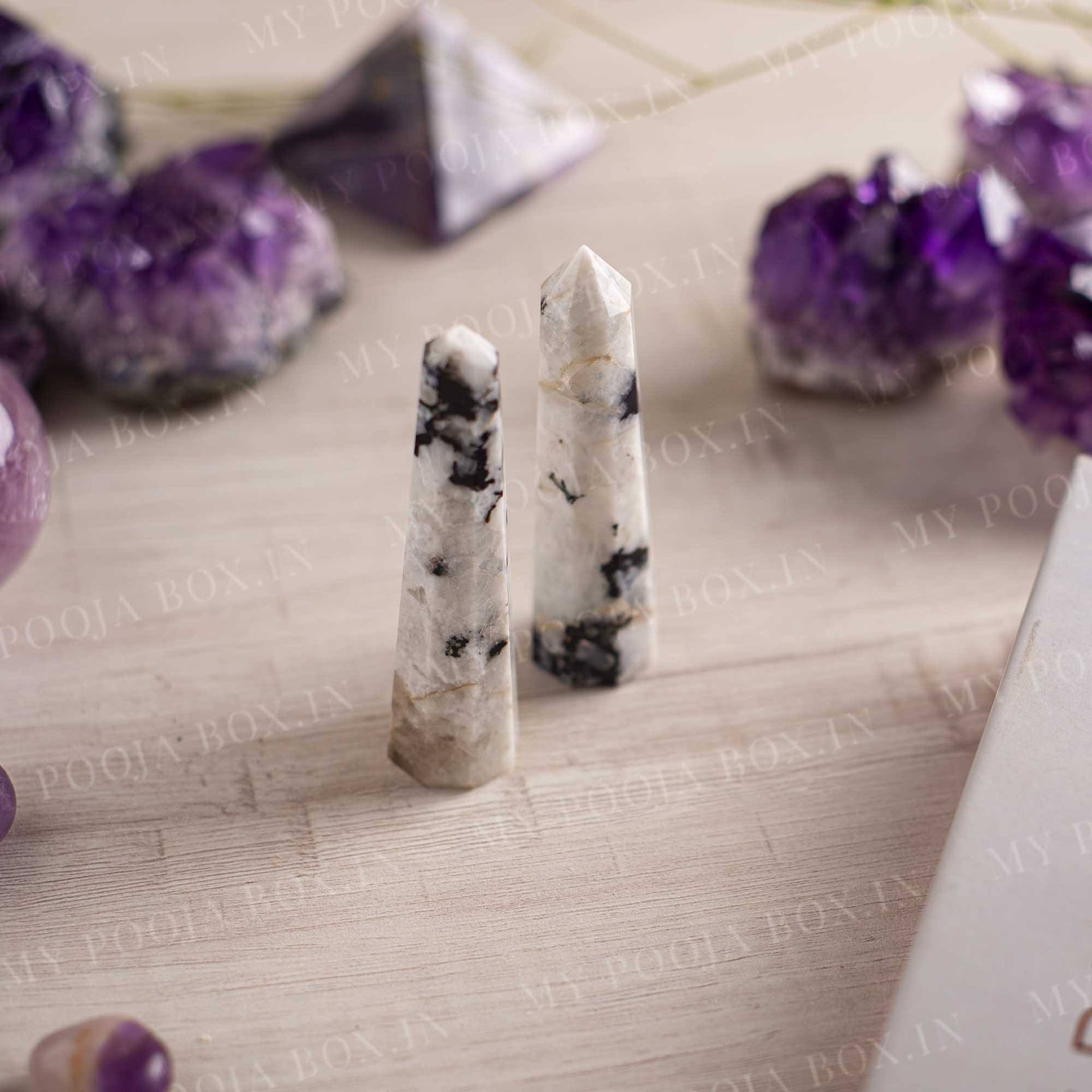 Rainbow Moon Stone Tower/Pencil (Set of 2) | Crystal Healing