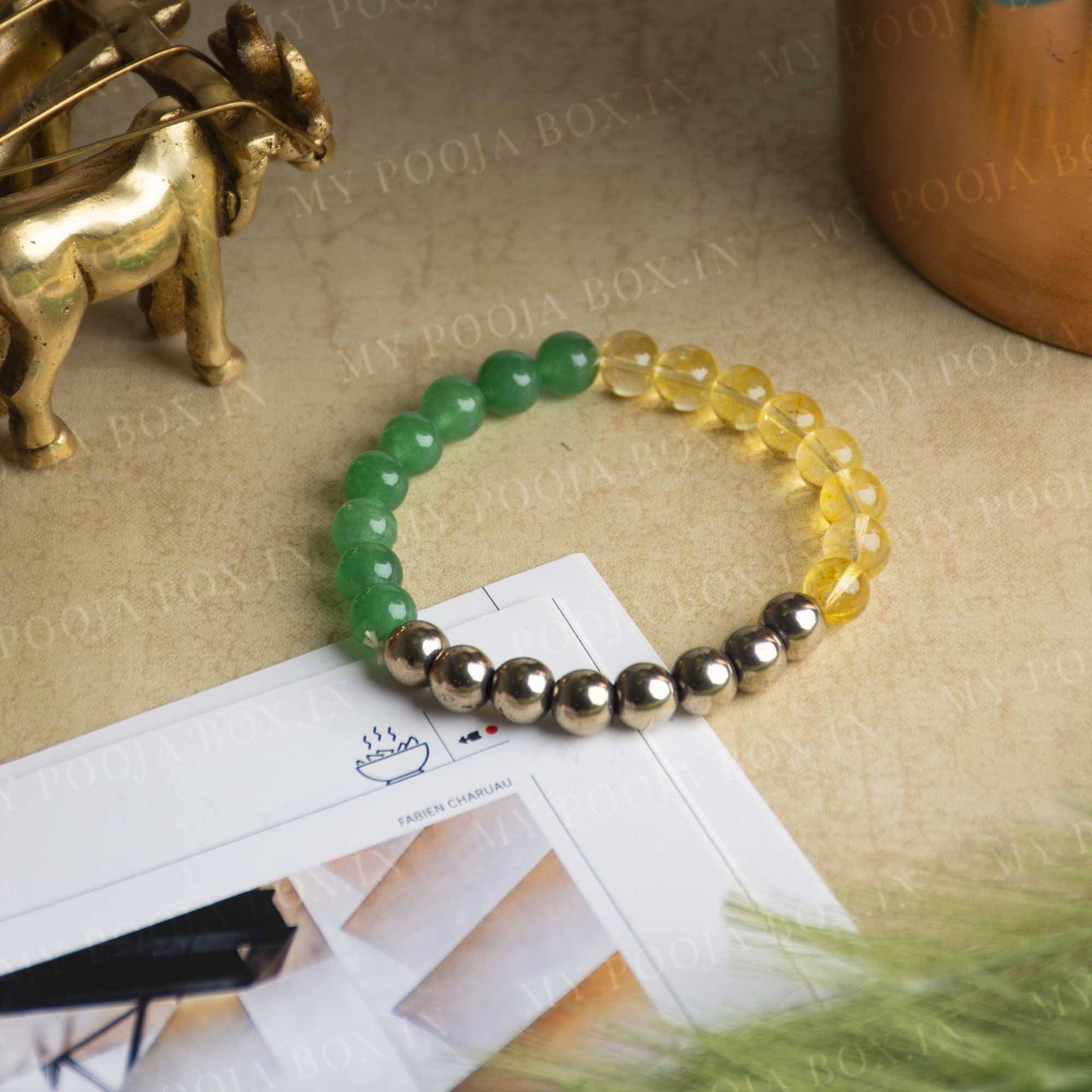 Green Jade, Citrine & Pyrite Natural Crystal Healing Bracelet