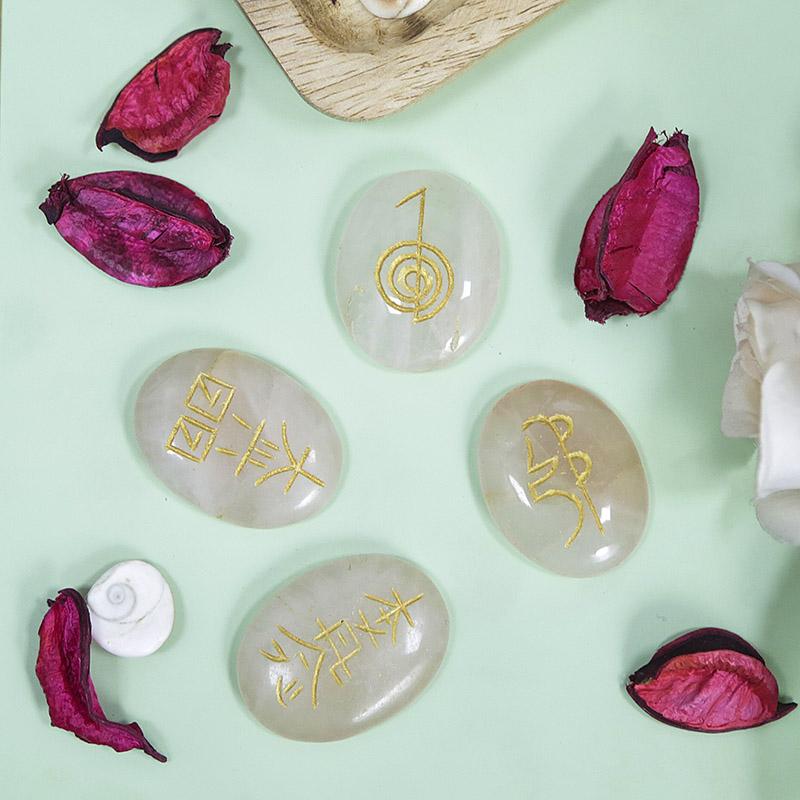 Exclusive Rose Quartz Reiki Engraved Stone Set