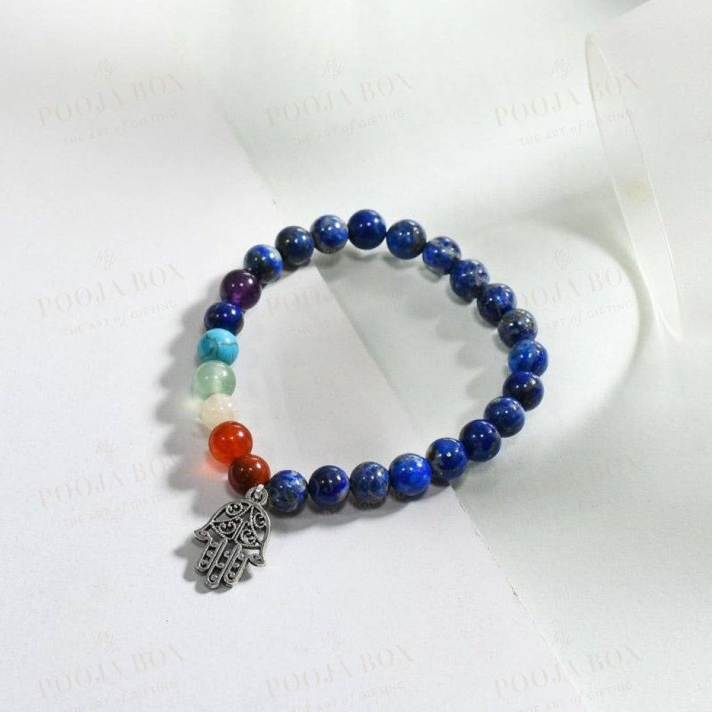 Lapis Lazuli 7 Chakra Bracelet With Hamsa Charm Reiki