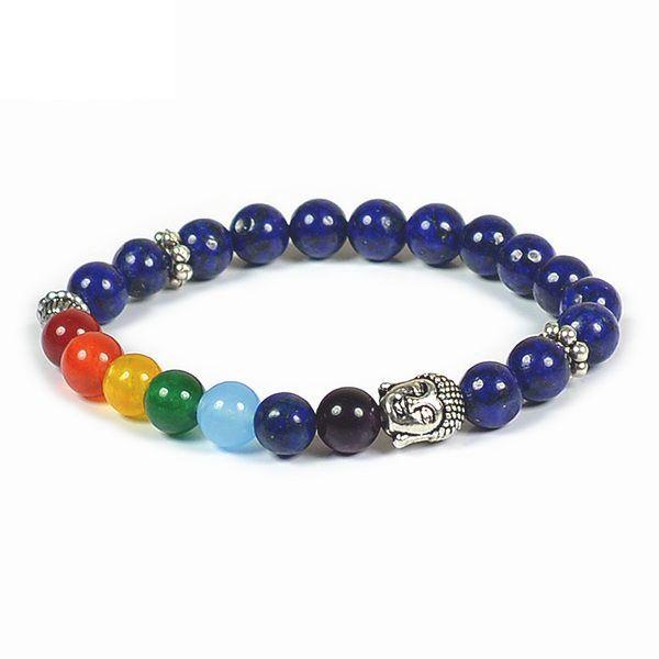 Lapis Lazuli & 7 Chakra Bracelet with Buddha Head Charm