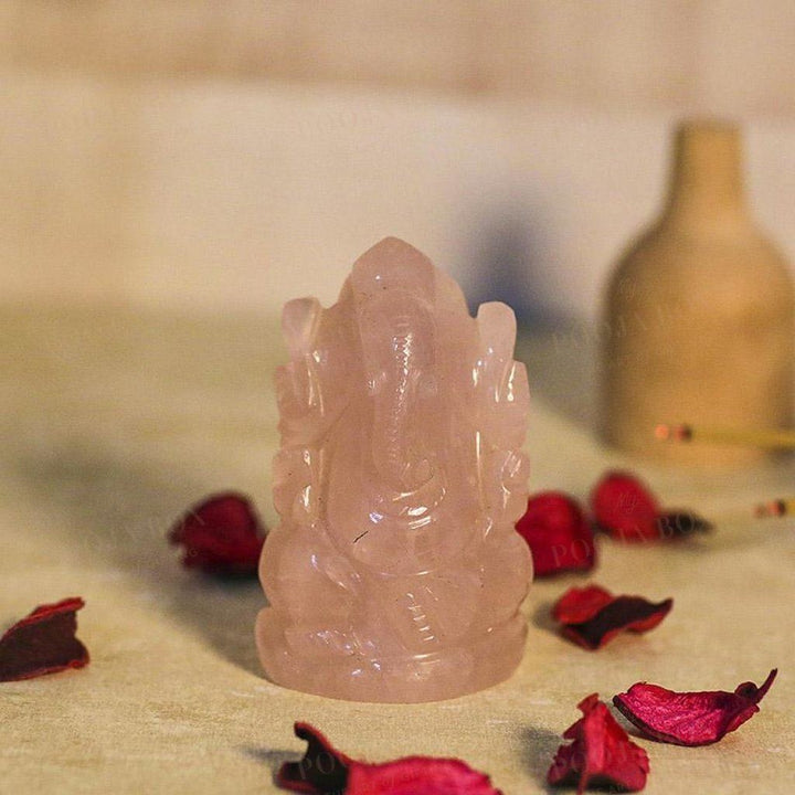 Rose Quartz Peace Gemstone Ganesha Showpiece Reiki Products